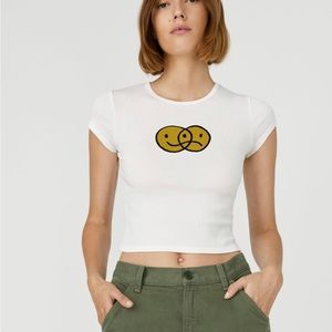 Reformation Mixed Emotions Baby Tee Shirt Small White Smiley Face